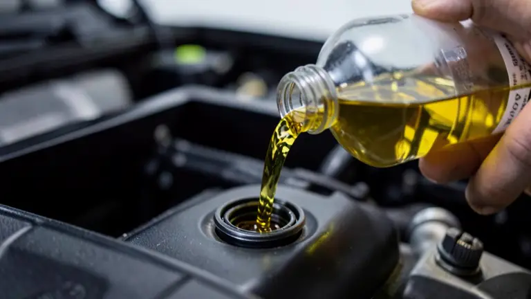 Engine oil being added to an engine